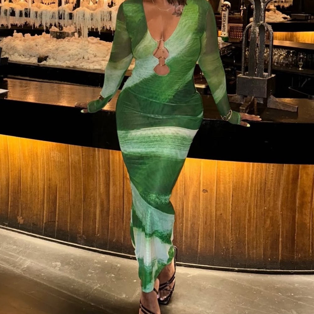 Farai London Green Abstract Maxi dress